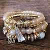 4Pcs 4 Styles Bohemian Style Alloy Glass Round Beaded Stretch Bracelets FS-WG80D8B-04-1