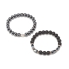 2Pcs 2 Style Natural Lava Rock & Synthetic Hematite Stretch Bracelets Set with Word Love Brass Beads BJEW-JB08186-4
