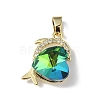 Real 18K Gold Plated Rack Plating Brass Micro Pave Clear Cubic Zirconia Pendants KK-C015-22G-2