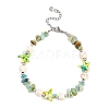 Dyed Synthetic Turquoise Starfish & Natural Flower Amazonite Chip Beaded Anklets with 304 Stainless Steel End Chains AJEW-AN00733-03-2