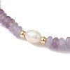 Natural Lepidolite/Purple Mica Stone Rondelle & Pearl Beaded Stretch Bracelets BJEW-JB09918-04-3