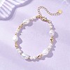 Natural Cultured Freshwater Pearl & Brass Beaded Bracelets for Women BJEW-JB13366-1