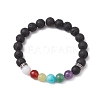 9mm Round Natural Lava Rock Chakra Beaded Stretch Bracelets for Women BJEW-JB10890-1
