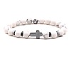 8MM Round Natural Howlite Beaded Stretch Bracelets with Synthetic Non-magnetic Hematite Cross FA1012-3-1