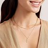Brass Micro Pave Clear Cubic Zirconia Rectangle with Initial Pendant Double Layer Necklaces for Women FS-WG478B5-05-2