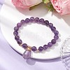 Natural Amethyst Stretch Bracelets with Teardrop Charms for Women BJEW-JB10110-05-2