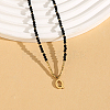 Stainless Steel Initial Pendant Faceted Round Natural Black Spinel Beaded Necklaces for Women ZD9259-17-1