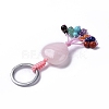 Natural Rose Quartz Heart with Mixed Gemstone Tassel Keychains KEYC-P012-03P-04-3