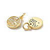 Flat Round with Pavilion Brass Micro Pave Clear Cubic Zirconia Charms KK-G425-19G-2