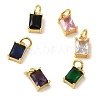 Rectangle Brass Glass Charms KK-R162-066G-1