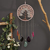 Brass Wire Wrapped Natural Rose Quartz & Quartz Crystal Chips Tree of Life Pendant Decorations HJEW-D302-04-1