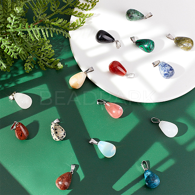 30Pcs 15 Colors Gemstone Pendants G-SC0001-40-1