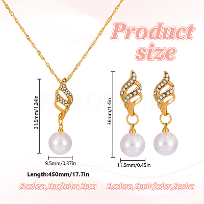 2 Colors Round Plastic Imitation Pearl & Crystal Rhinestone Dangle Stud Earrings & Pendant Necklace SJEW-HY0001-24-1