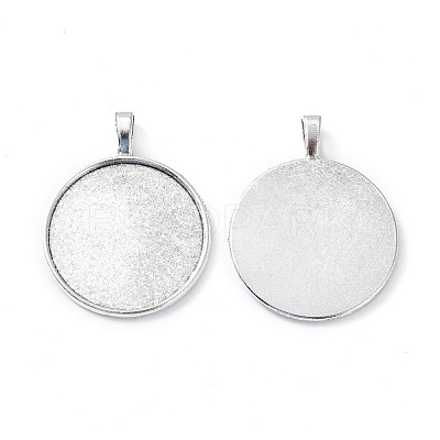 Tibetan Style Alloy Flat Round Pendant Cabochon Settings TIBEP-M022-15AS-1