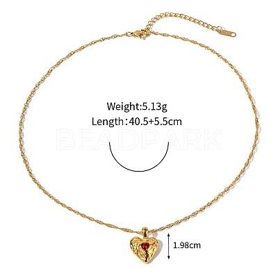 Valentine's Day 304 Stainless Steel Pave Cubic Zirconia Hammered Heart Pendant Necklaces for Women WG1D3D7-01-1