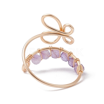3Pcs 3 Style Light Gold Brass Wire Wrap Butterfly Open Cuff Rings RJEW-JR00655-1