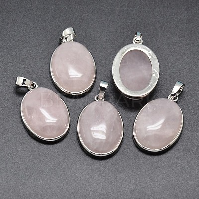 Oval Platinum Plated Brass Gemstone Pendants G-F228-15K-RS-1