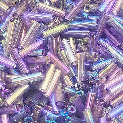 Transparent Colours Rainbow Glass Bugle Beads GLAA-WH0055-32R-1