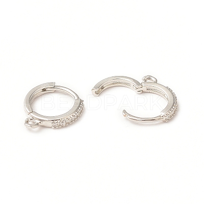 Brass Micro Pave Clear Cubic Zirconia Hoop Earring Findings KK-C018-01B-P-1
