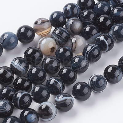 Round Dyed & Heated Natural Black Agate Beads Strands X-G-G582-8mm-07-1