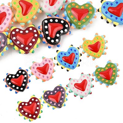 8Pcs 8 Colors Painted Glass Beads Bumpy Beads Heart LAMP-FS0001-50-1