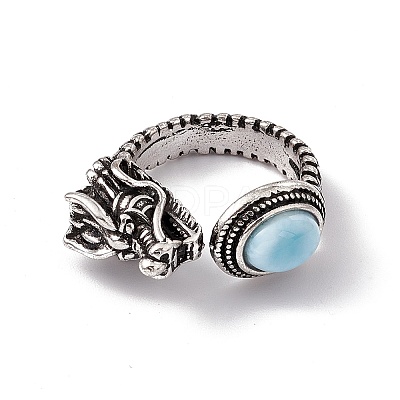 Dragon Head Natural Larimar Cuff Rings RJEW-G273-03AS-01-1