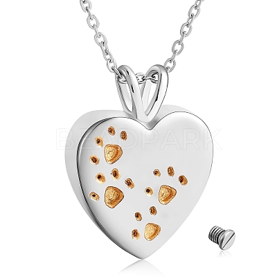 316L Surgical Stainless Steel Heart with Paw Print Urn Ashes Pendant Necklace with Enamel NJEW-SZ0001-61A-1