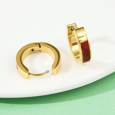 304 Stainless Steel Enamel Hoop Earrings EJEW-K268-19G-03-1