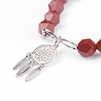 Natural Red Jasper Beads Charm Bracelets BJEW-O162-D07-1