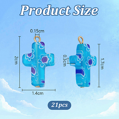 21Pcs Millefiori Glass Pendants PALLOY-PH01828-1