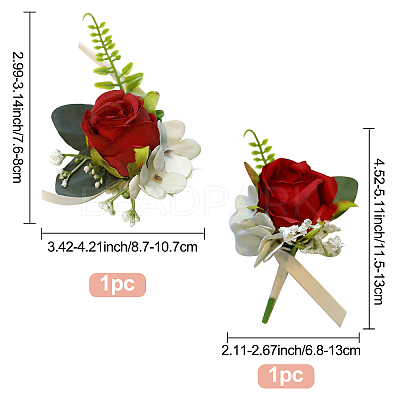 2Pcs 2 Style Silk Cloth Imitation Rose Corsage Boutonniere AJEW-CP0001-61C-1