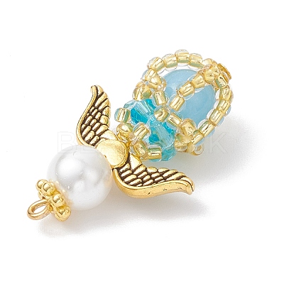 Luminous Handmade Glass Seed Beaded Angel Pendants PALLOY-MZ00963-05-1