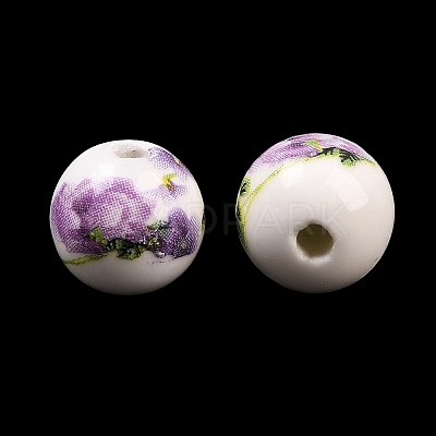 Floral Printed Porcelain Beads PORC-Q199-12mm-01-1