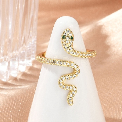 Snake Brass Micro Pave Clear Cubic Zirconia Open Cuff Rings for Women RJEW-G343-28G-1