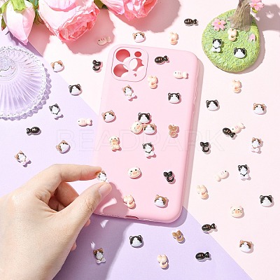 100Pcs Cat & Fish Resin Cabochons MRMJ-CJ0001-40-1