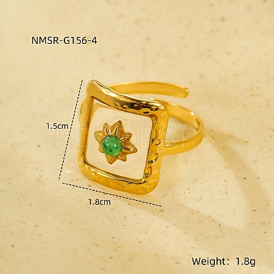 Preserved Flowers 304 Stainless Steel and Epoxy Resin Open Cuff Rings for Women FS-WGCF311-05-1