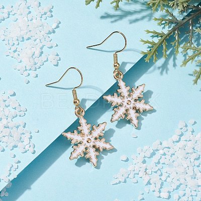 Alloy Enamel Snowflake Dangle Earrings EJEW-JE05549-1