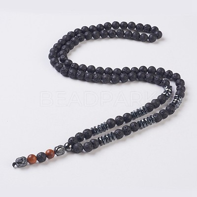 Natural Lava Rock Beaded and Natural & Synthetic Mixed Stone Pendant Necklaces NJEW-I221-02-1