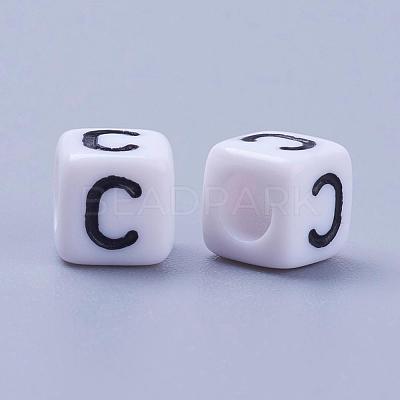 Letter C Cube White Acrylic Beads X-PL37C9308-C-1