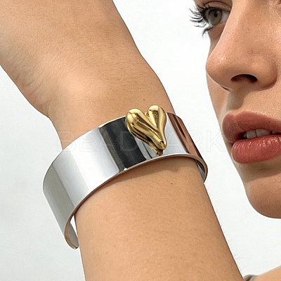 Two Tone 304 Stainless Steel Cuff Bangles BJEW-D465-05B-GP-1