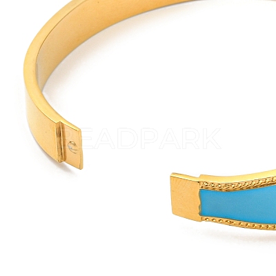 Deep Sky Blue Enamel Bangles with Glass Beaded BJEW-G678-04G-1