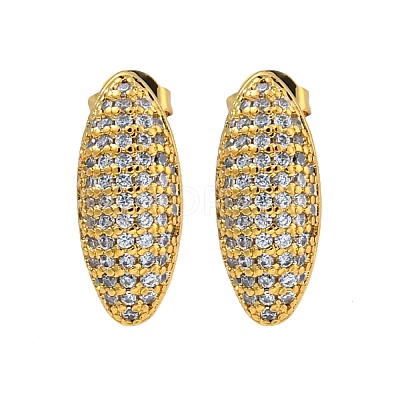 Oval Clear Cubic Zirconia Stud Earrings EJEW-N054-45G-1