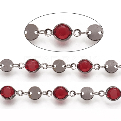 3.28 Feet Handmade Flat Round Glass Beaded Chains X-CHC-G008-04B-02-1