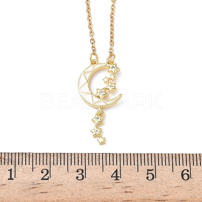 Brass Micro Pave Clear Cubic Zirconia White Moon with Star Pendant 304 Stainless Steel Chain Necklaces for Women NJEW-D341-11G-1