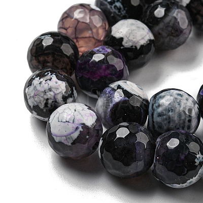 Faceted Natural Fire Crackle Agate Beads Strands G-F447-12mm-N17-1