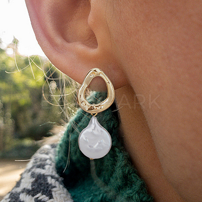 1 Pair Shell Pearl Dangle Stud Earrings EJEW-FI0002-18-1