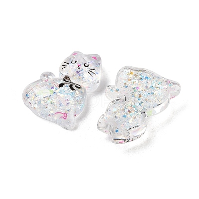 Transparent Resin Bowknot Kitten Decoden Cabochons RESI-M045-07D-1