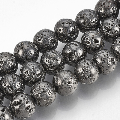 Electroplated Natural Lava Rock Beads Strands G-T061-55D-10mm-1