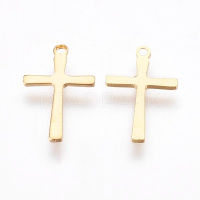304 Stainless Steel Tiny Cross Charms STAS-P220-08G-1