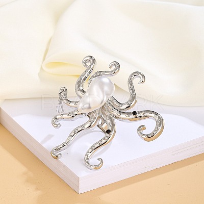 Octopus Brass & Acrylic & Plastic Pearl Finger Rings for Women FS-WGF8E69-01-1